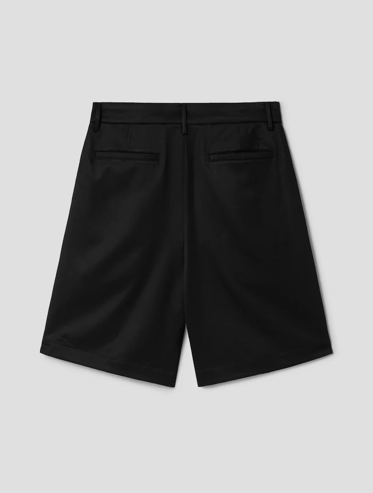 Zipper Detail Wool Formal Shorts - Black
