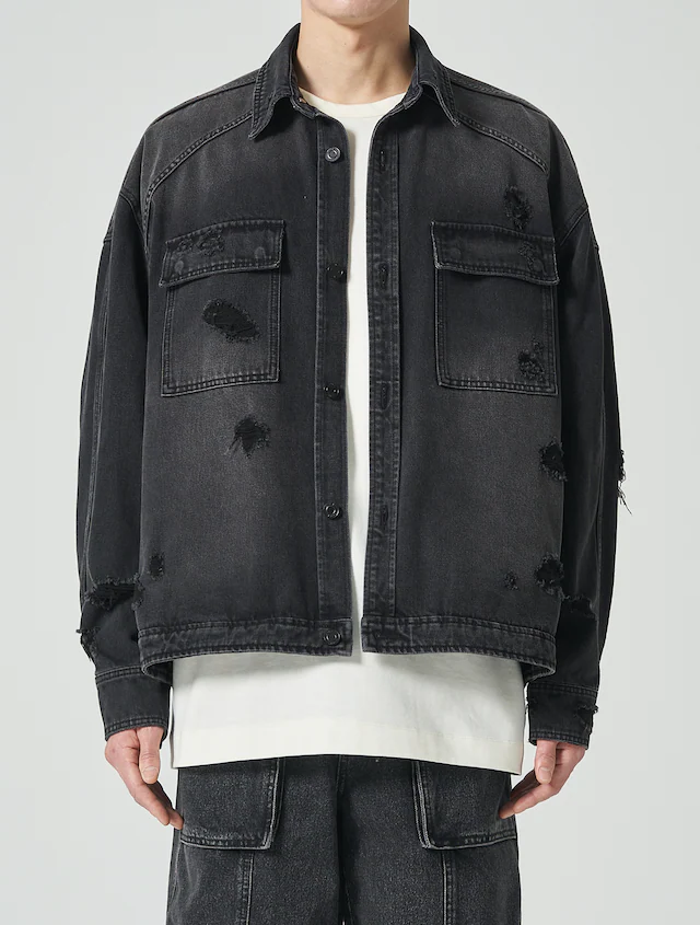 Damage Denim Shirt - Black