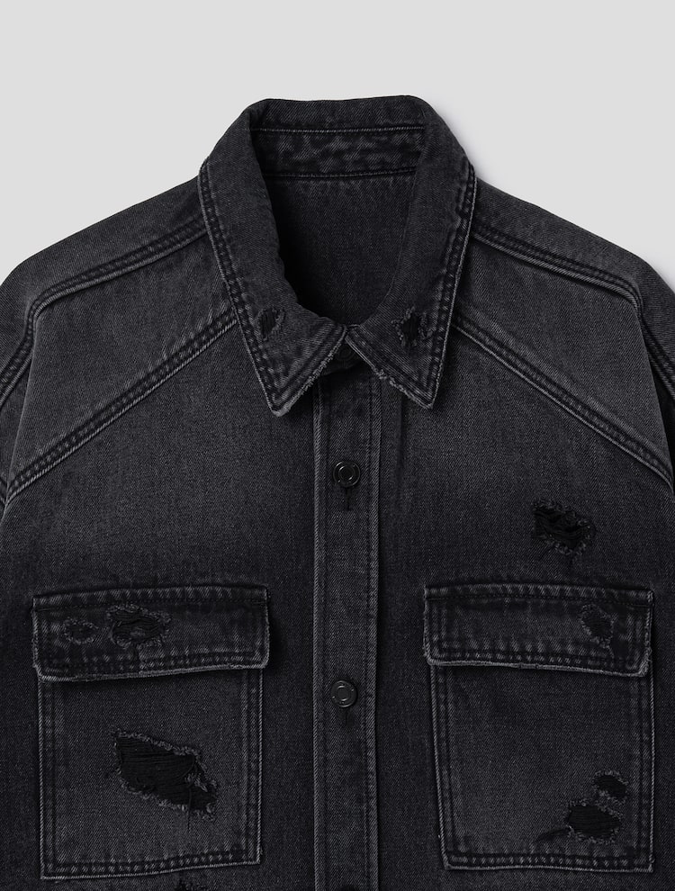 Damage Denim Shirt - Black