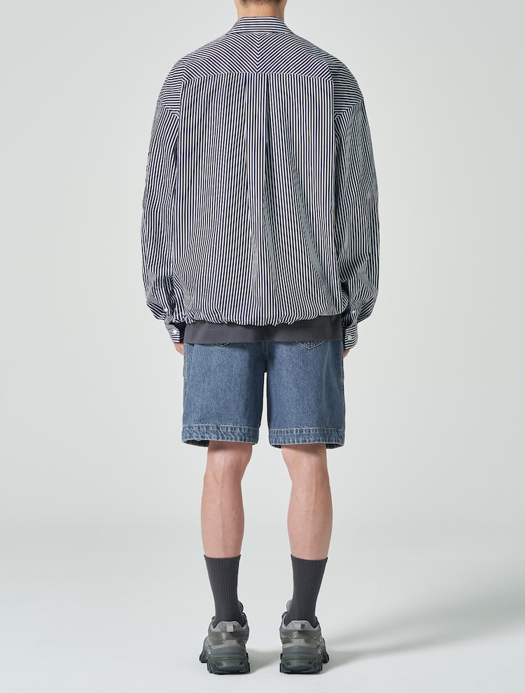 Striped Zip Up Shirt - Brown