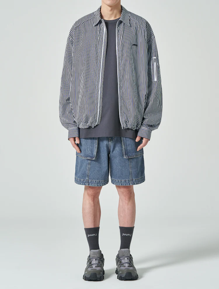 Striped Zip Up Shirt - Brown