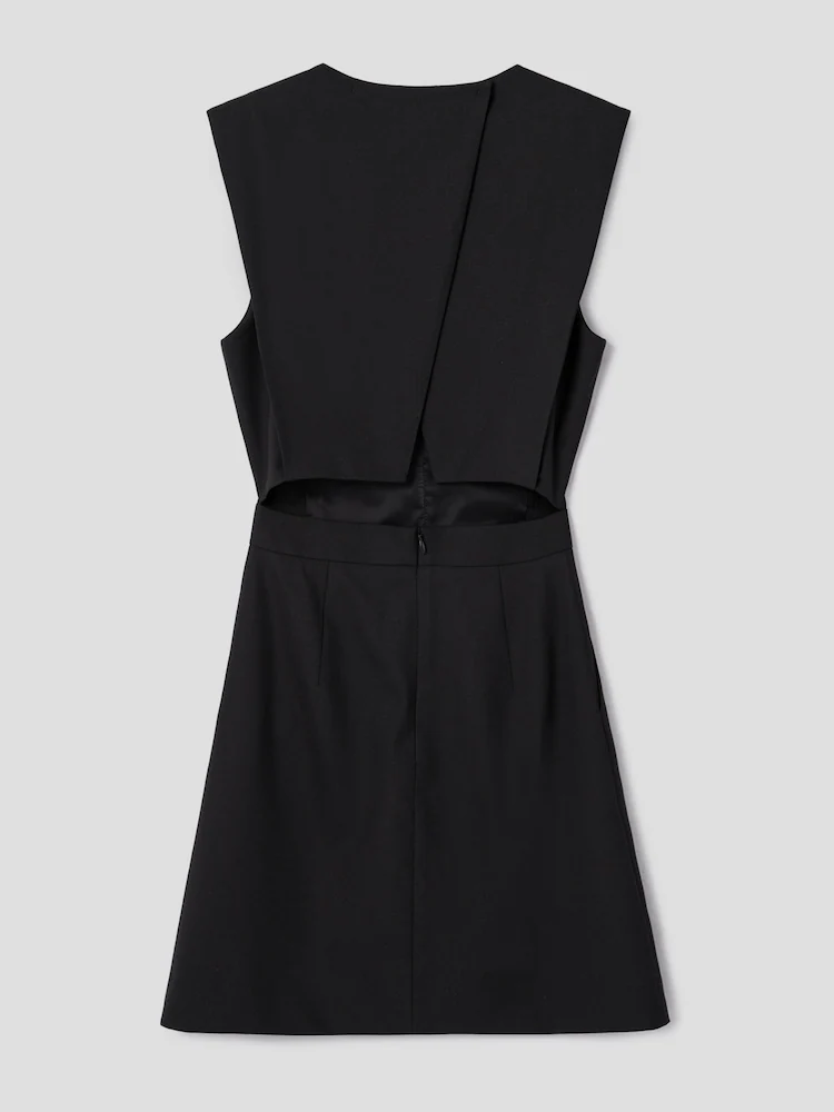 [Pre-order] Wool Blended Back Slit Mini Dress - Black