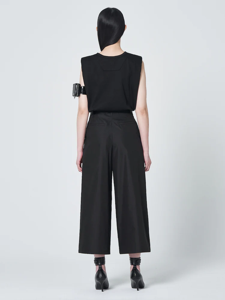 [Pre-order] Cotton Blended Pleated Waist Wide Pants - Black