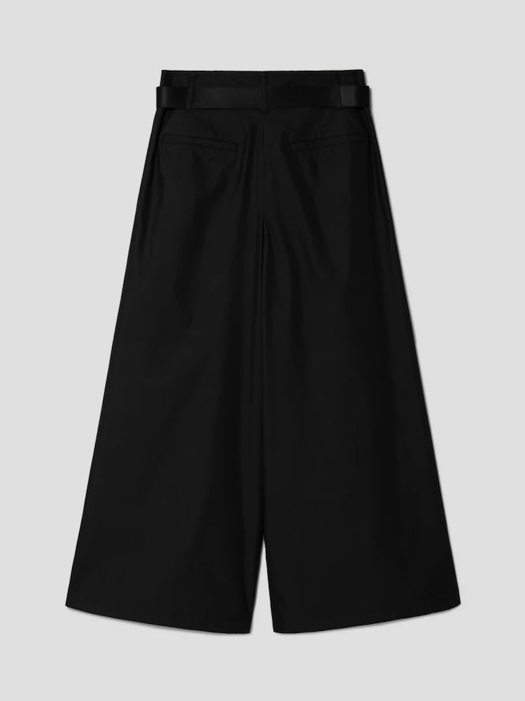 [Pre-order] Cotton Blended Pleated Waist Wide Pants - Black