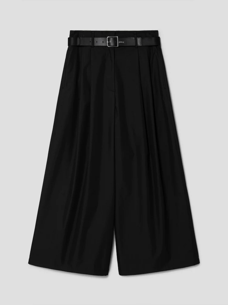 [Pre-order] Cotton Blended Pleated Waist Wide Pants - Black