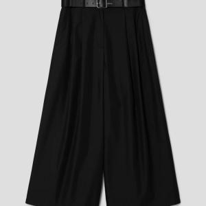 [Pre-order] Cotton Blended Pleated Waist Wide Pants - Black