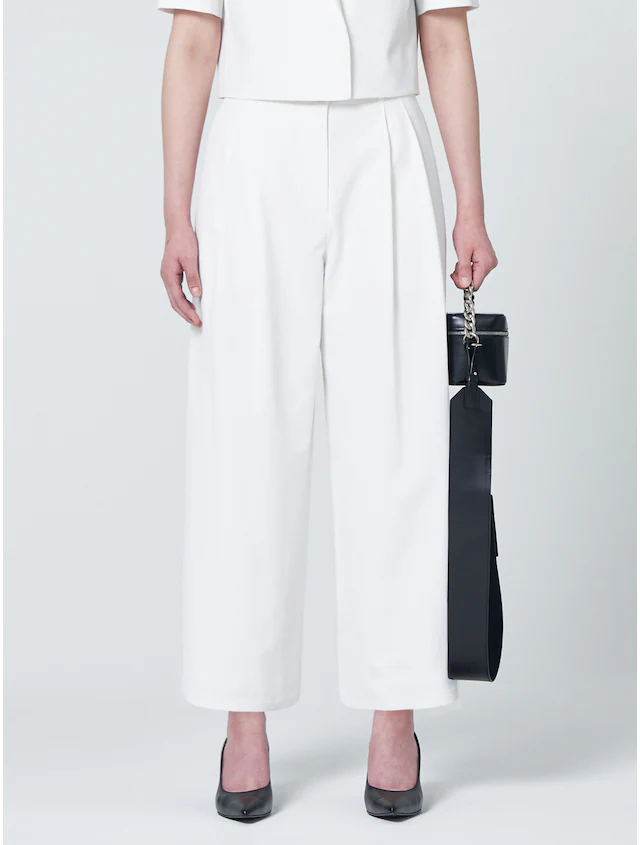 [Pre-order] Cotton Blended Pleated Waist Wide Pants - White