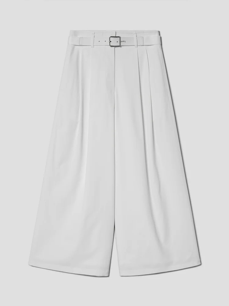 [Pre-order] Cotton Blended Pleated Waist Wide Pants - White