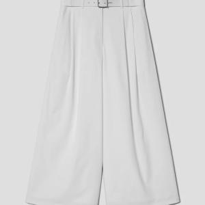 [Pre-order] Cotton Blended Pleated Waist Wide Pants - White