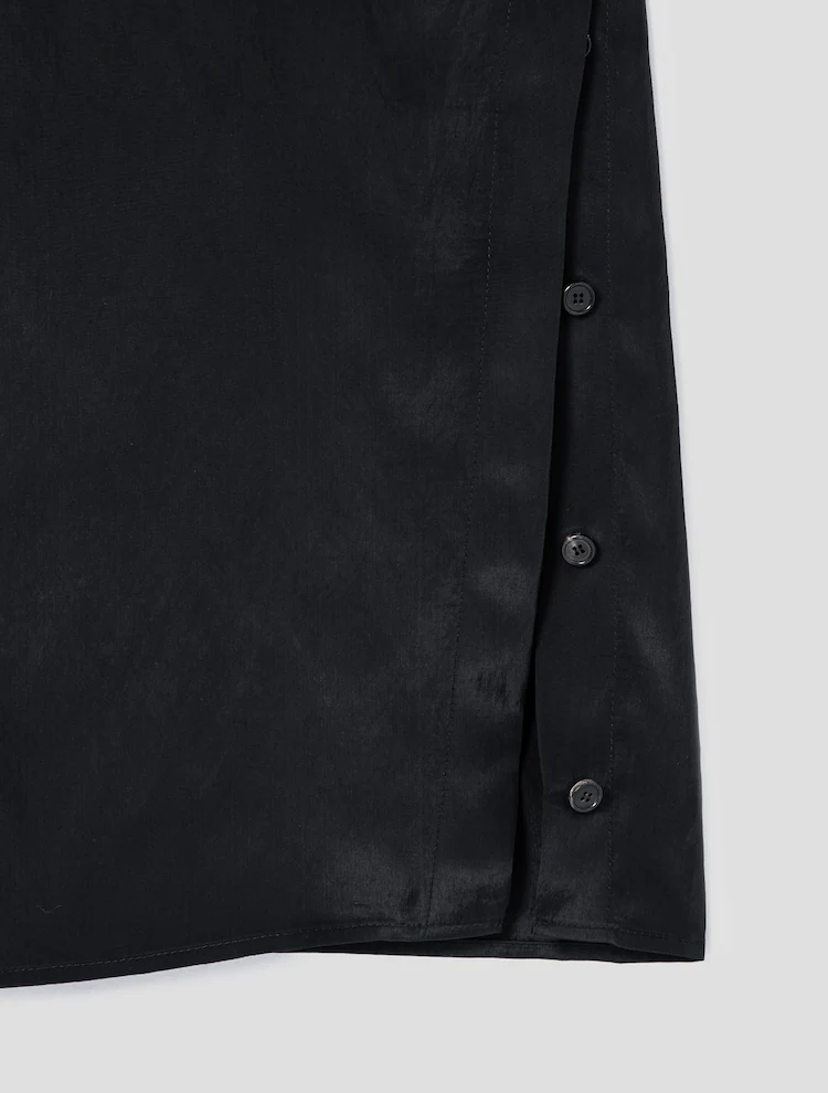 Regular Fit Side Hidden Button Short Sleeve Shirt - Black