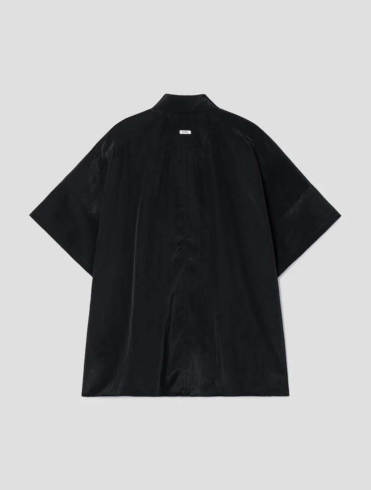 Regular Fit Side Hidden Button Short Sleeve Shirt - Black