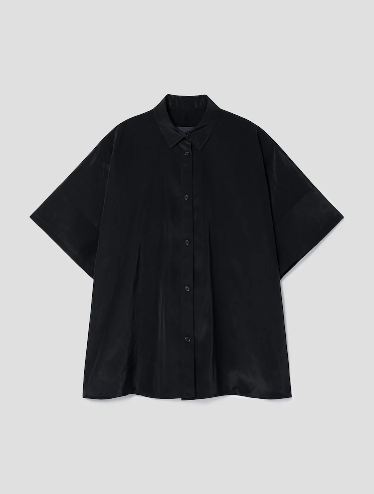 Regular Fit Side Hidden Button Short Sleeve Shirt - Black