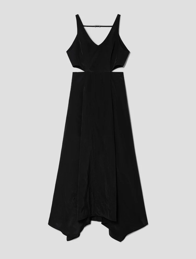 Rayon Blended Long Slit Dress - Black