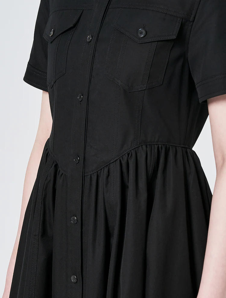 Cotton Blended Wired Shirt Dress - Black