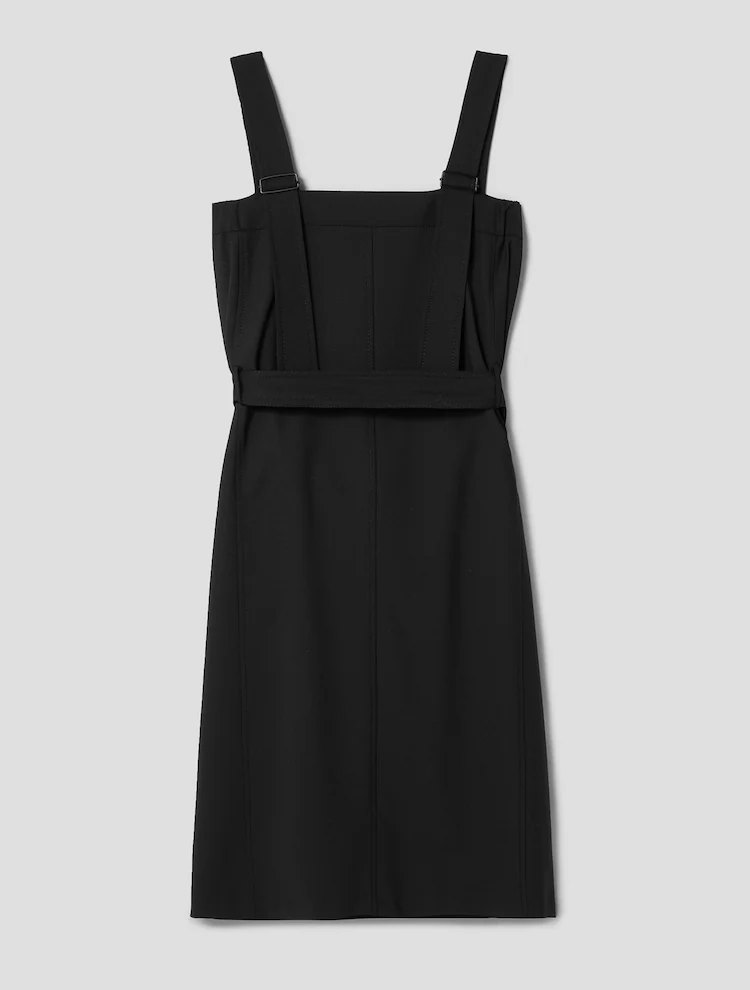 Wool Blended Outpocket Overall Midi Dress - Black