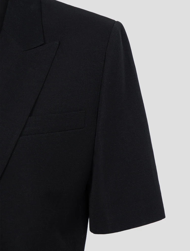 Linen Blended Half Sleeve Cropped Jacket - Black