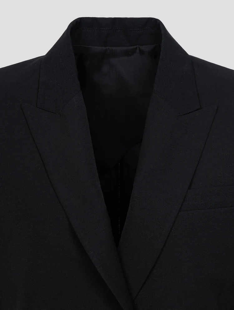 Linen Blended Half Sleeve Cropped Jacket - Black