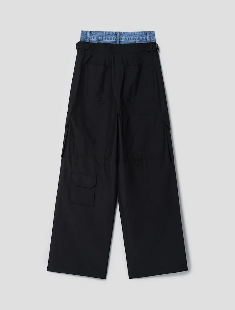 Double Waisted Multipocket Cargo Pants - Black