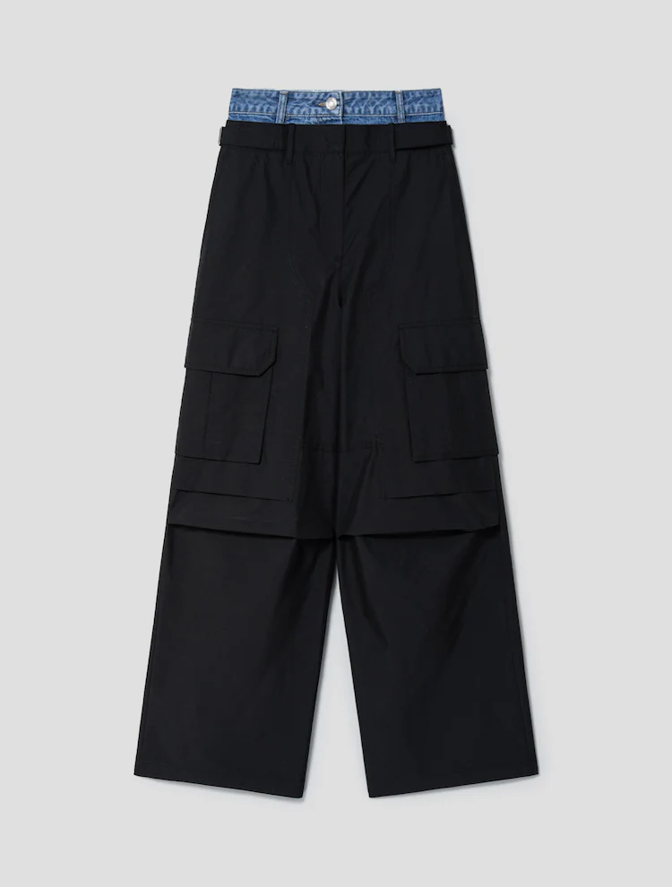 Double Waisted Multipocket Cargo Pants - Black