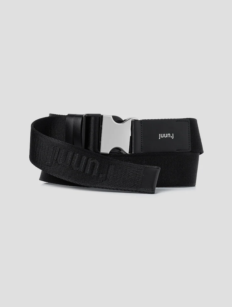JUUN.JEANS Logo Jacquard Webbing Belt - Black