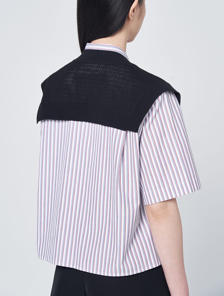 Carryover Knit Vest Patch Short Sleeve Shirt - Red/Stripe