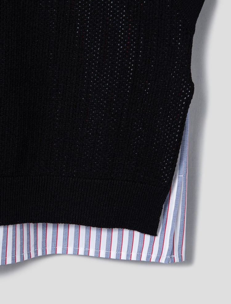 Carryover Knit Vest Patch Short Sleeve Shirt - Red/Stripe