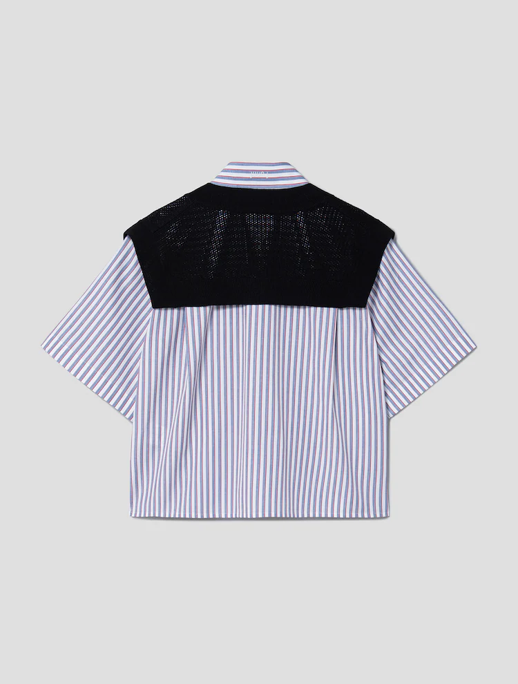 Carryover Knit Vest Patch Short Sleeve Shirt - Red/Stripe