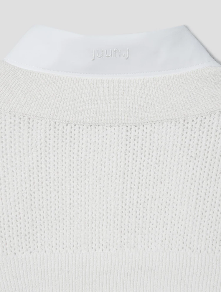 Carryover Knit Vest Patch Short Sleeve Shirt - White