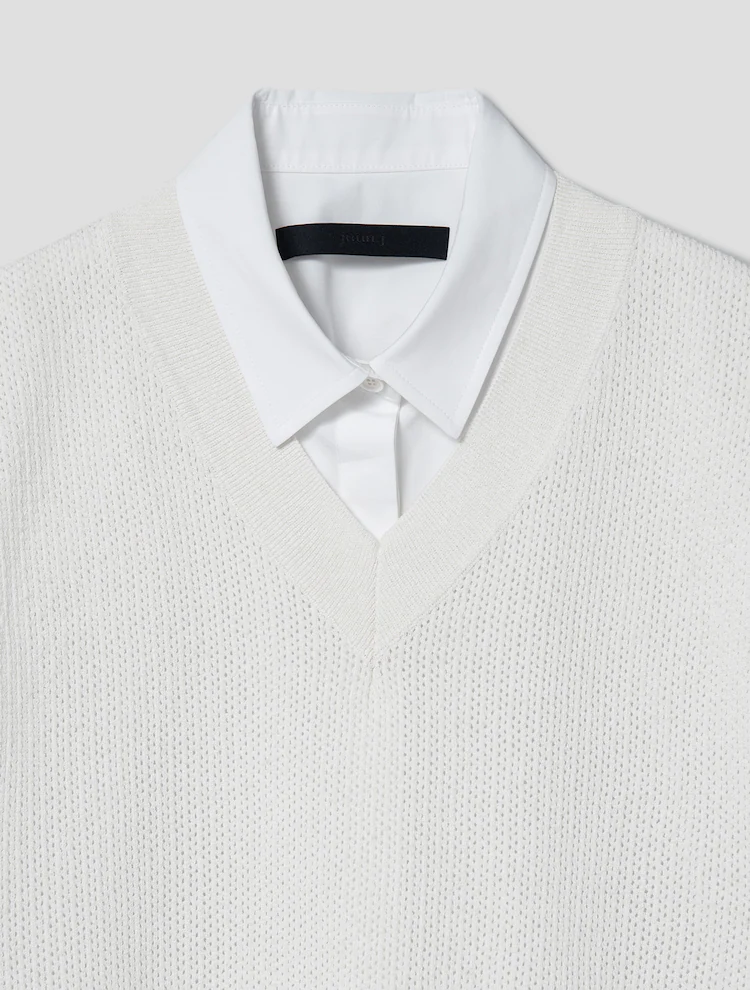 Carryover Knit Vest Patch Short Sleeve Shirt - White