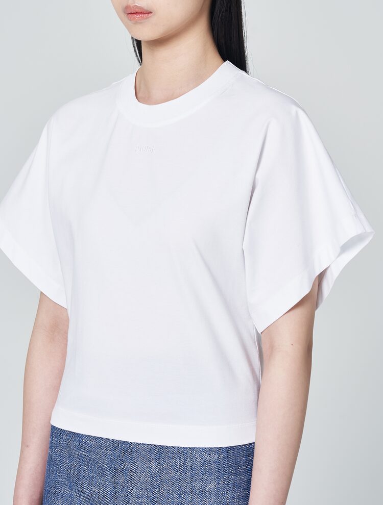 Wide Sleeve Crop Short Sleeve T-Shirt - White