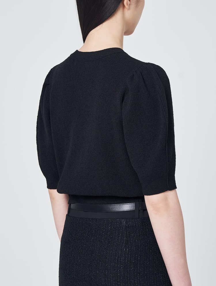 Cotton Blend Half Sleeve Cropped Cardigan - Black