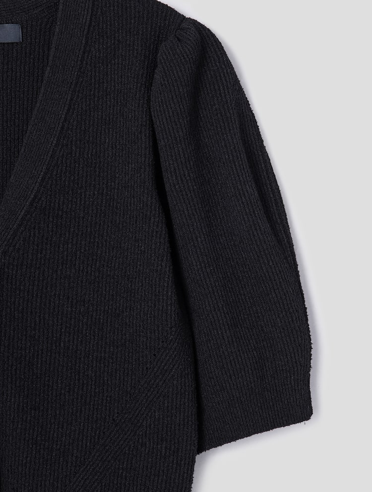 Cotton Blend Half Sleeve Cropped Cardigan - Black