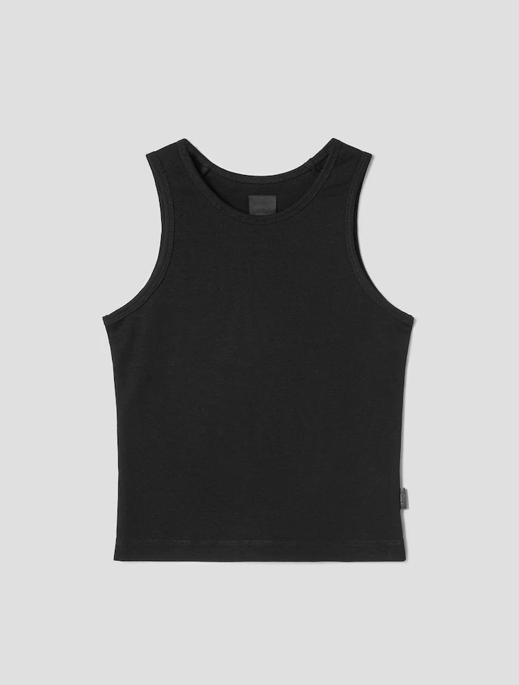 Basic Slim Round Neck Sleeveless T-Shirt - Black