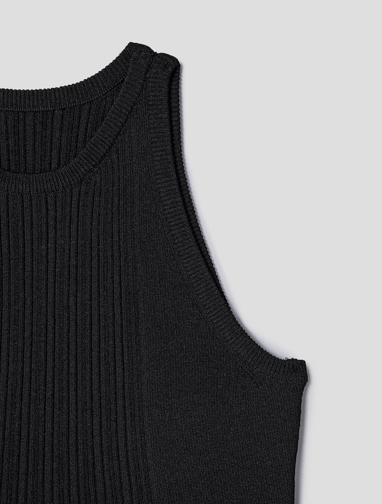 Rayon Blend Sleeveless Crop Knit Top - Black