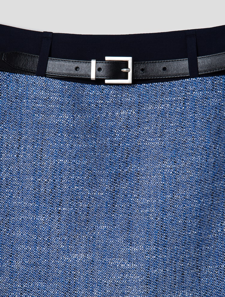 Tweed Double Waist Mini Skirt - Blue