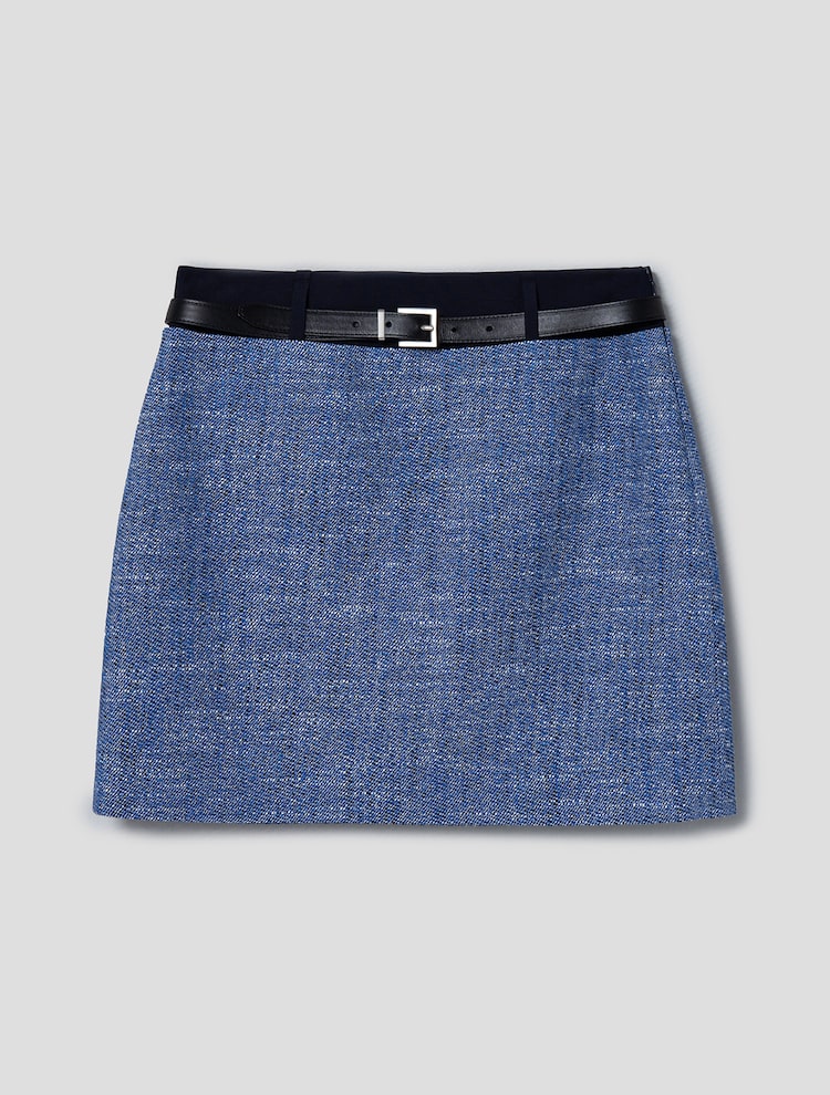 Tweed Double Waist Mini Skirt - Blue