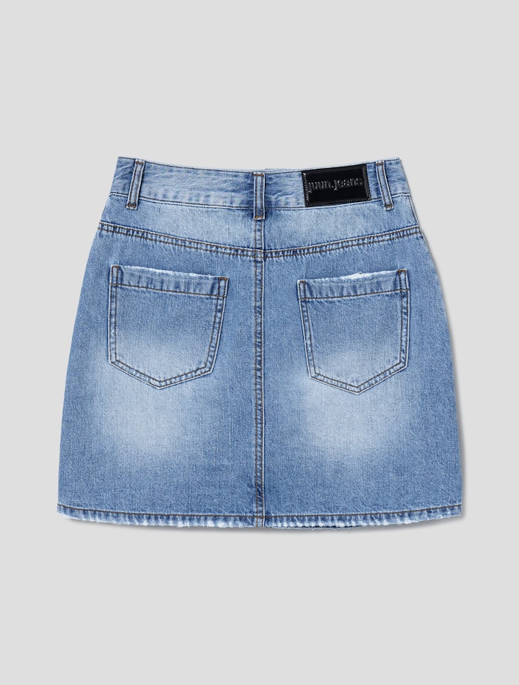 Destroyed Denim Mini Skirt - Blue