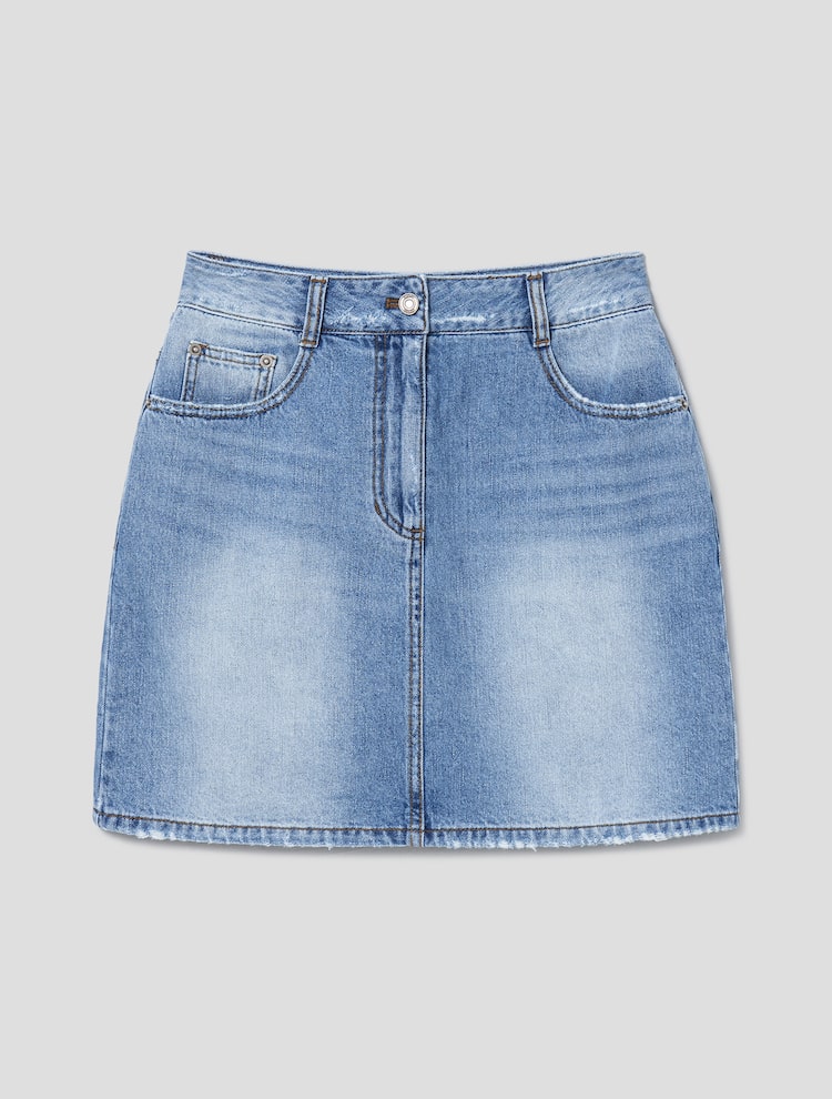 Destroyed Denim Mini Skirt - Blue