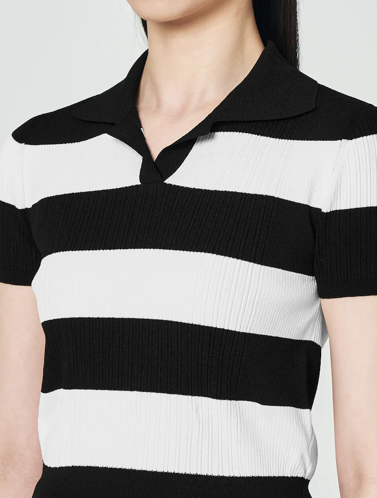 Rayon Blend Half Sleeve Pullover - Black Stripe