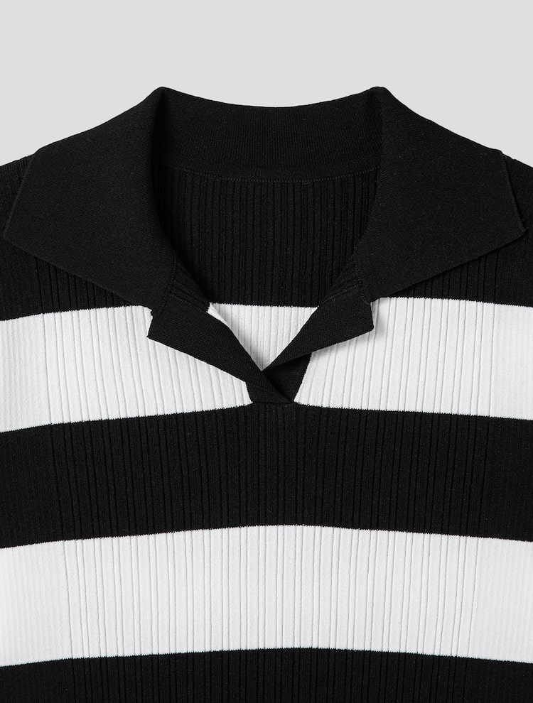 Rayon Blend Half Sleeve Pullover - Black Stripe