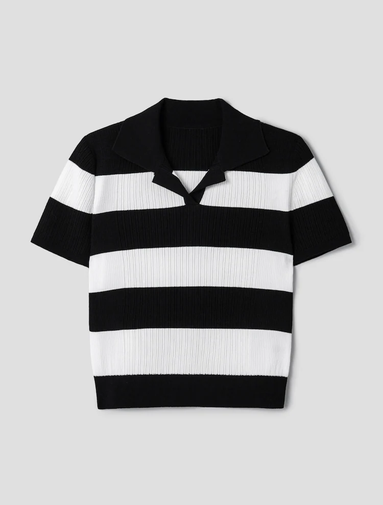 Rayon Blend Half Sleeve Pullover - Black Stripe