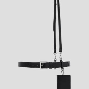 Leather Wallet Detail Belt Suspender - Black