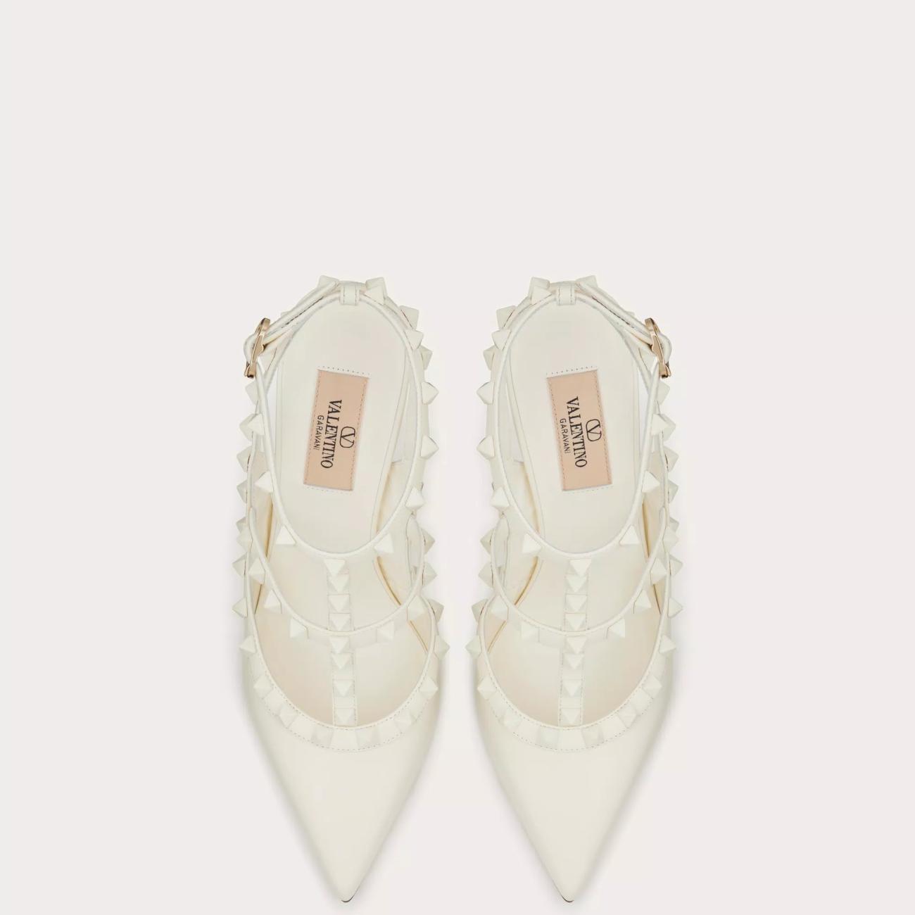 TONE ON TONE STUD EMBELLISHED ROCKSTUD STRAP PUMPS 100MM WHITE