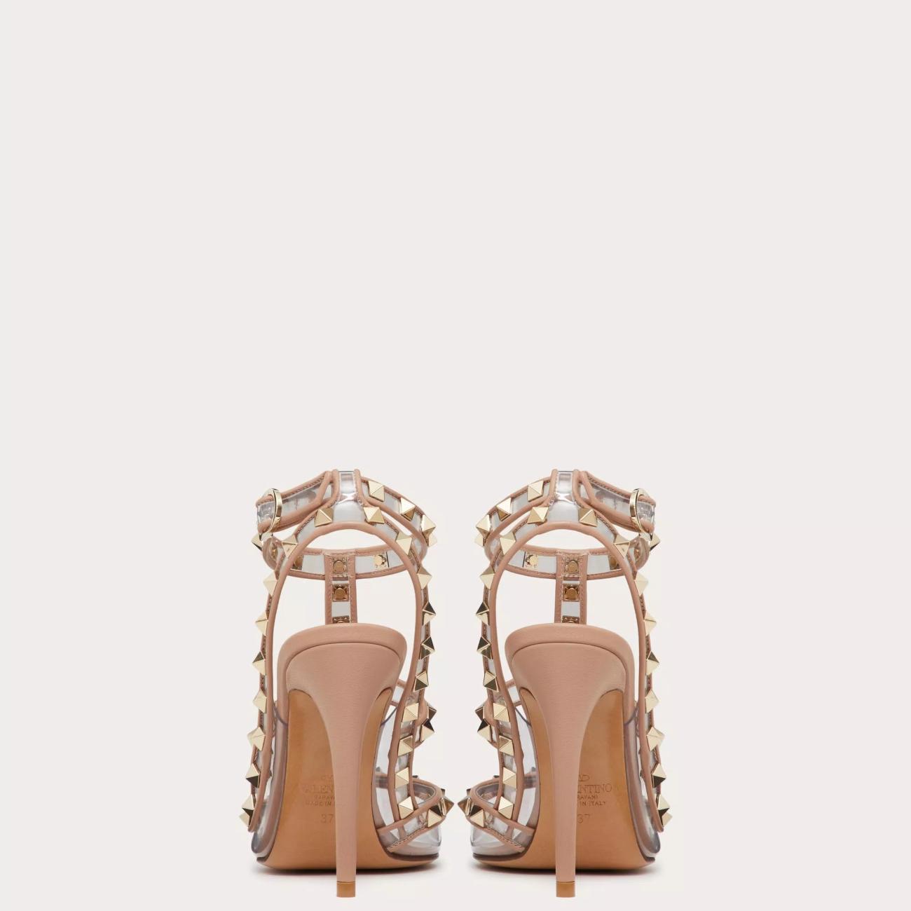 ROCKSTUD STRAP PUMPS IN CLEAR POLYMER MATERIALS - 100 MM