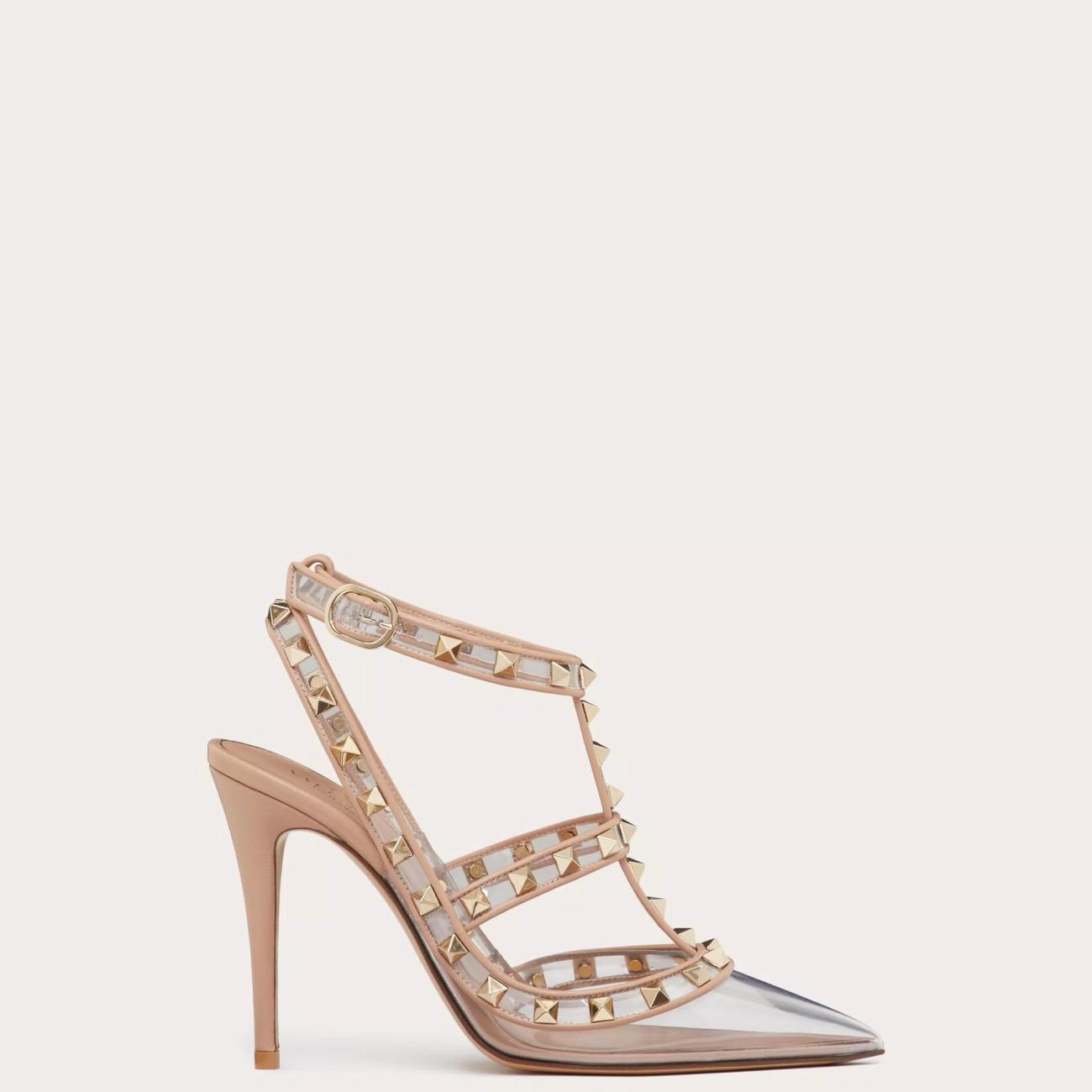 ROCKSTUD STRAP PUMPS IN CLEAR POLYMER MATERIALS - 100 MM