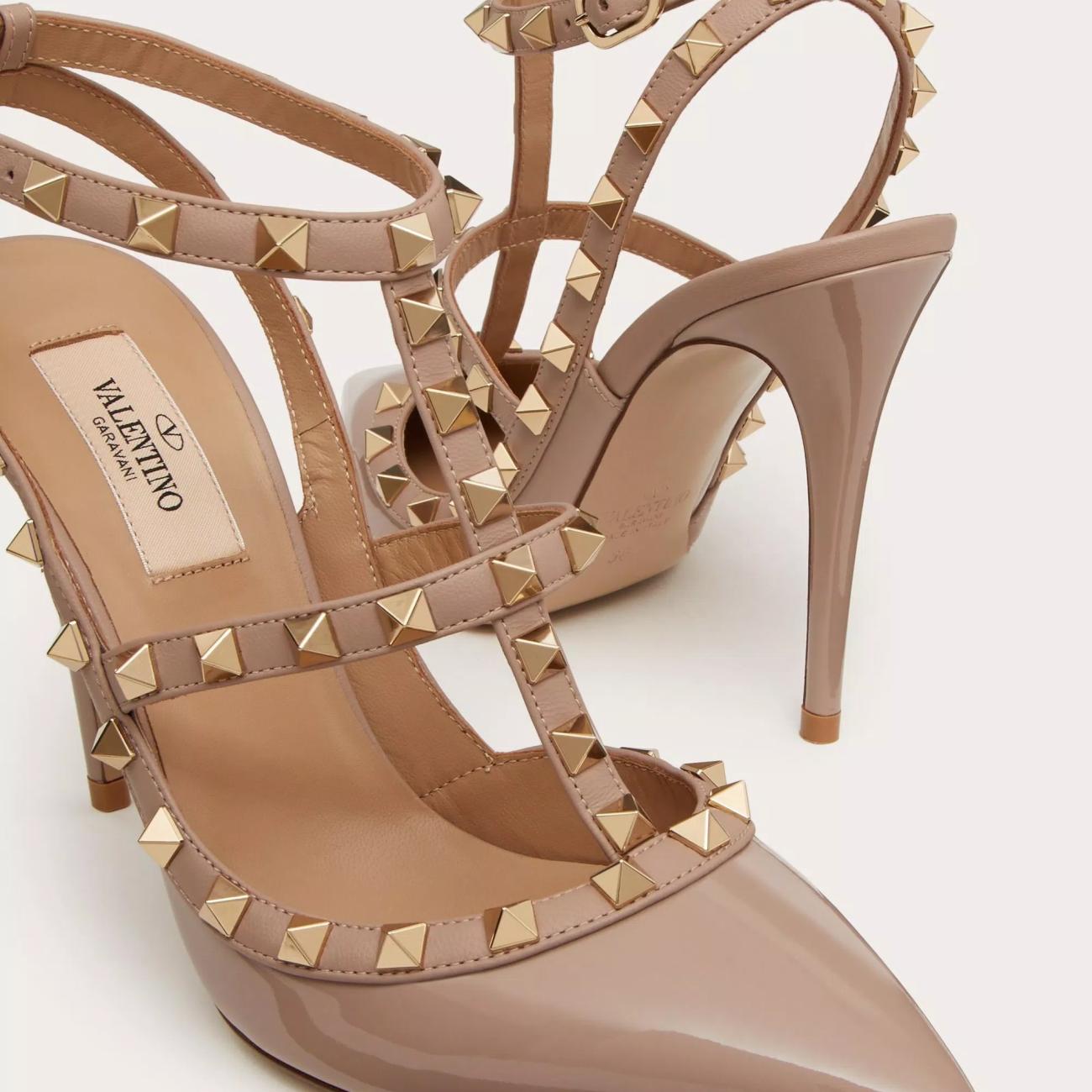 100MM PATENT LEATHER ROCKSTUD CAGE PUMPS