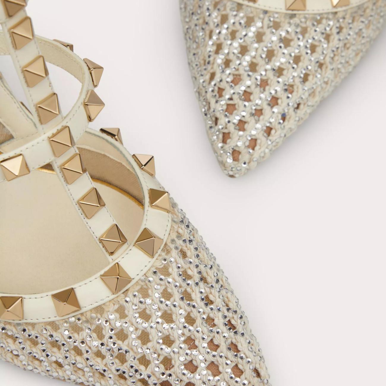 CRYSTAL AND STRAP EMBELLISHED ROCKSTUD MESH PUMPS 100MM