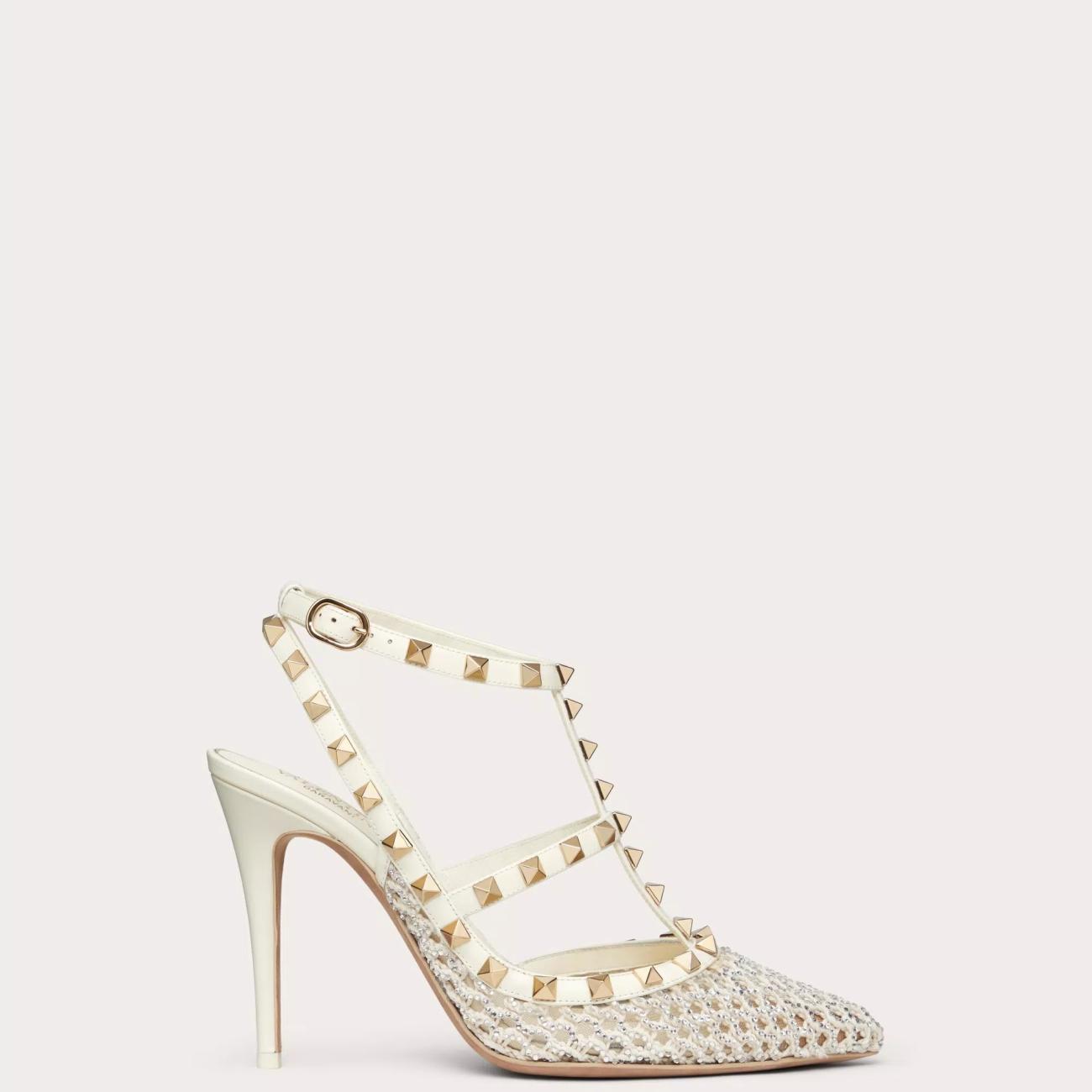 CRYSTAL AND STRAP EMBELLISHED ROCKSTUD MESH PUMPS 100MM