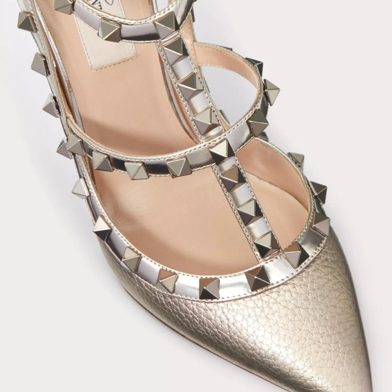 METHYLLIC LEATHER ROCKSTUD STRAP 100MM PUMPS