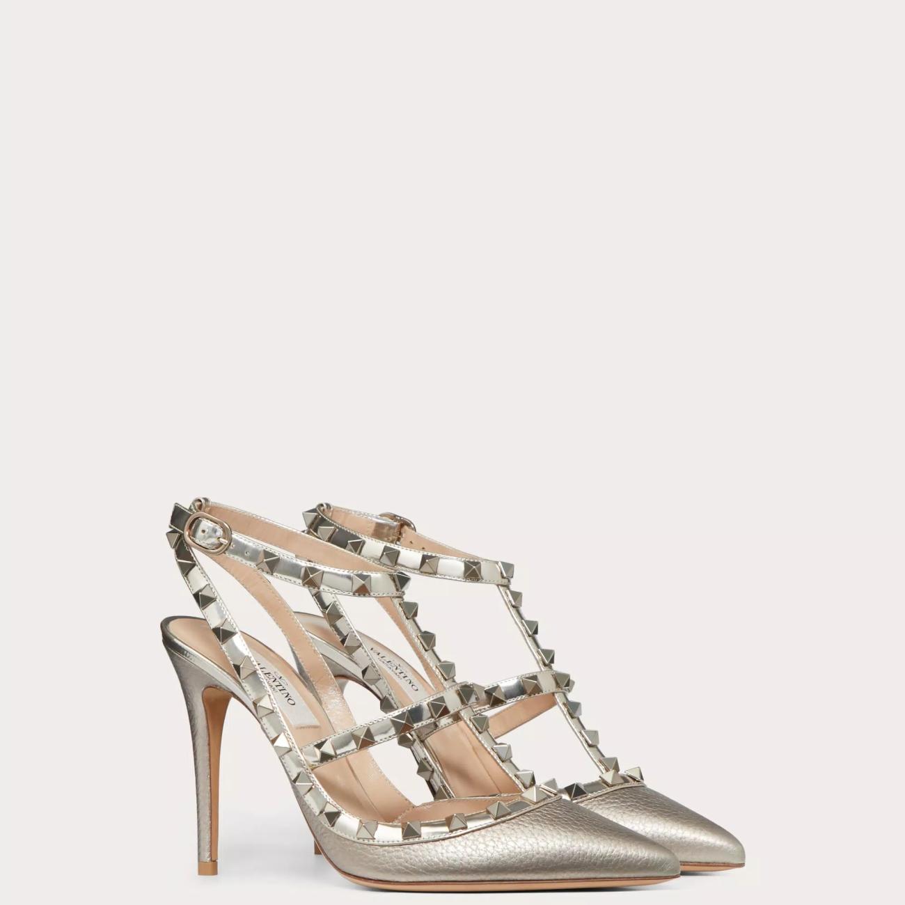 METHYLLIC LEATHER ROCKSTUD STRAP 100MM PUMPS